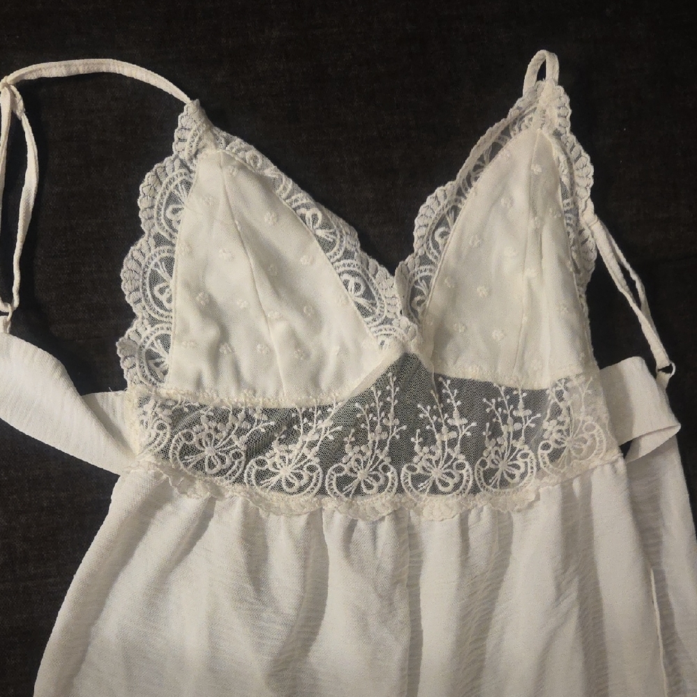 White Lace Trimmed Maxi Dress
